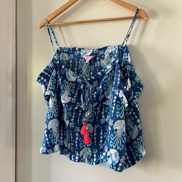 Lilly Pulitzer MAYS TOP Indigo Get in Line Blue Jellyfish Small - Picture 3 of 5